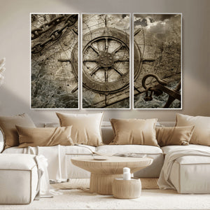 Wooden Ship Wheel Canvas Print, Multi Panel Canvas Wall Art