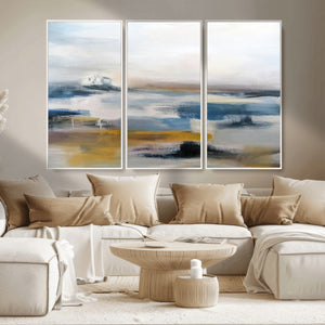 Abstract Landscape Wall Art Canvas | 3 Panel Modern Blue,