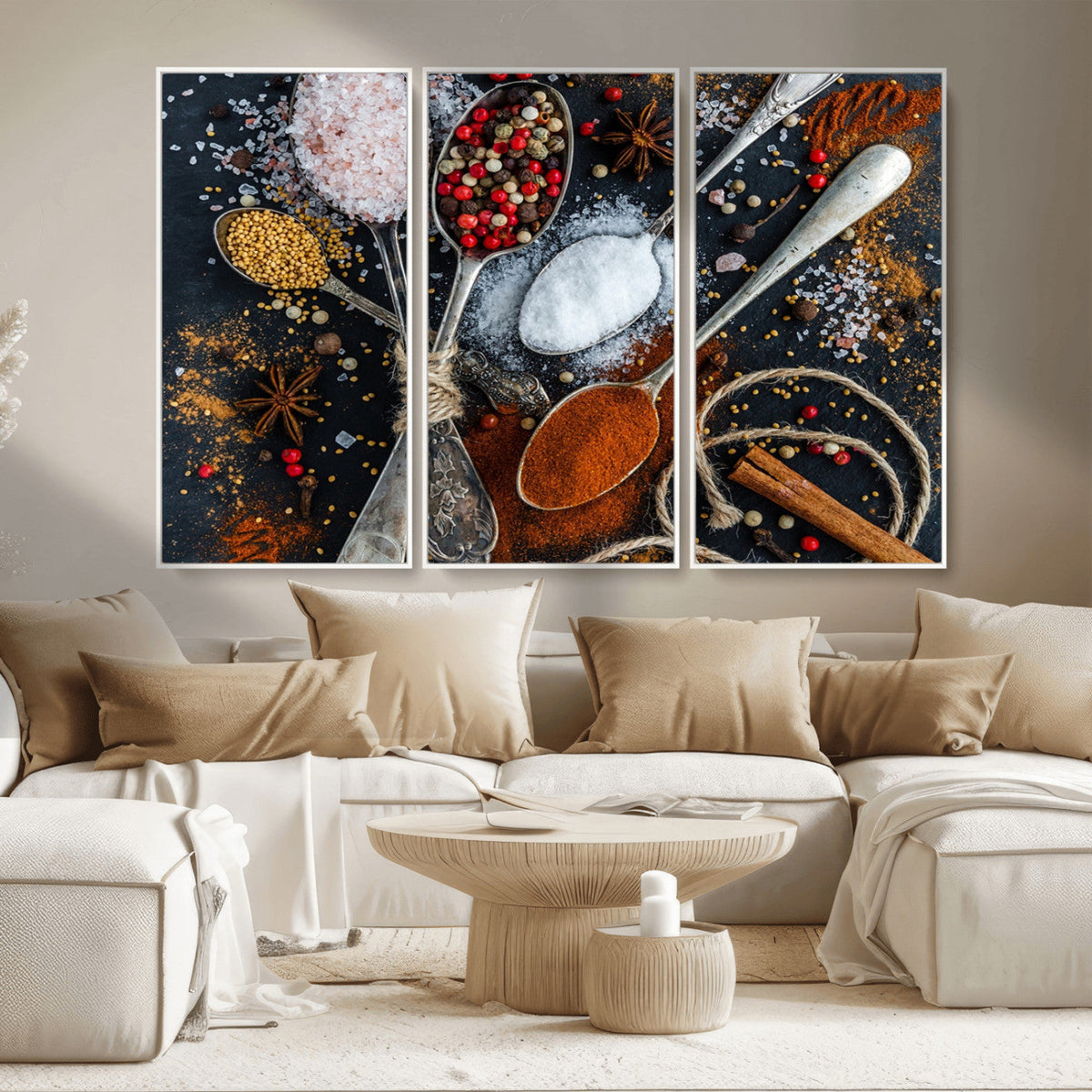 Spices and Seasonings Canvas Wall Art – Colorful Triptych