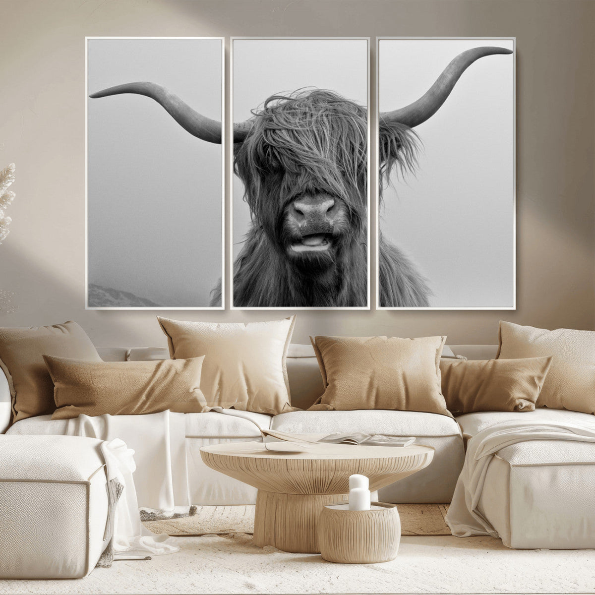 Texas Cow Wall Art Canvas, Texas Longhorn Cattle Canvas