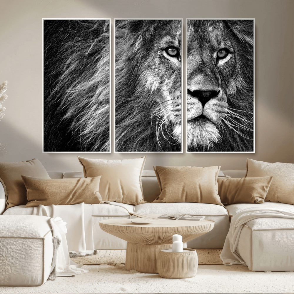 Black and White Lion Canvas Wall Art Print – Wildlife