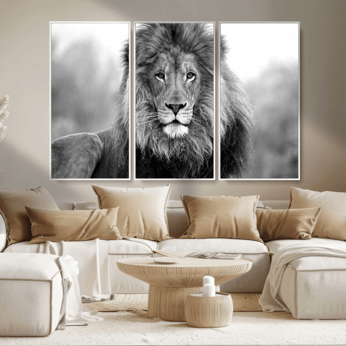 Black and White Lion Canvas Wall Art – Animal Print Artwork