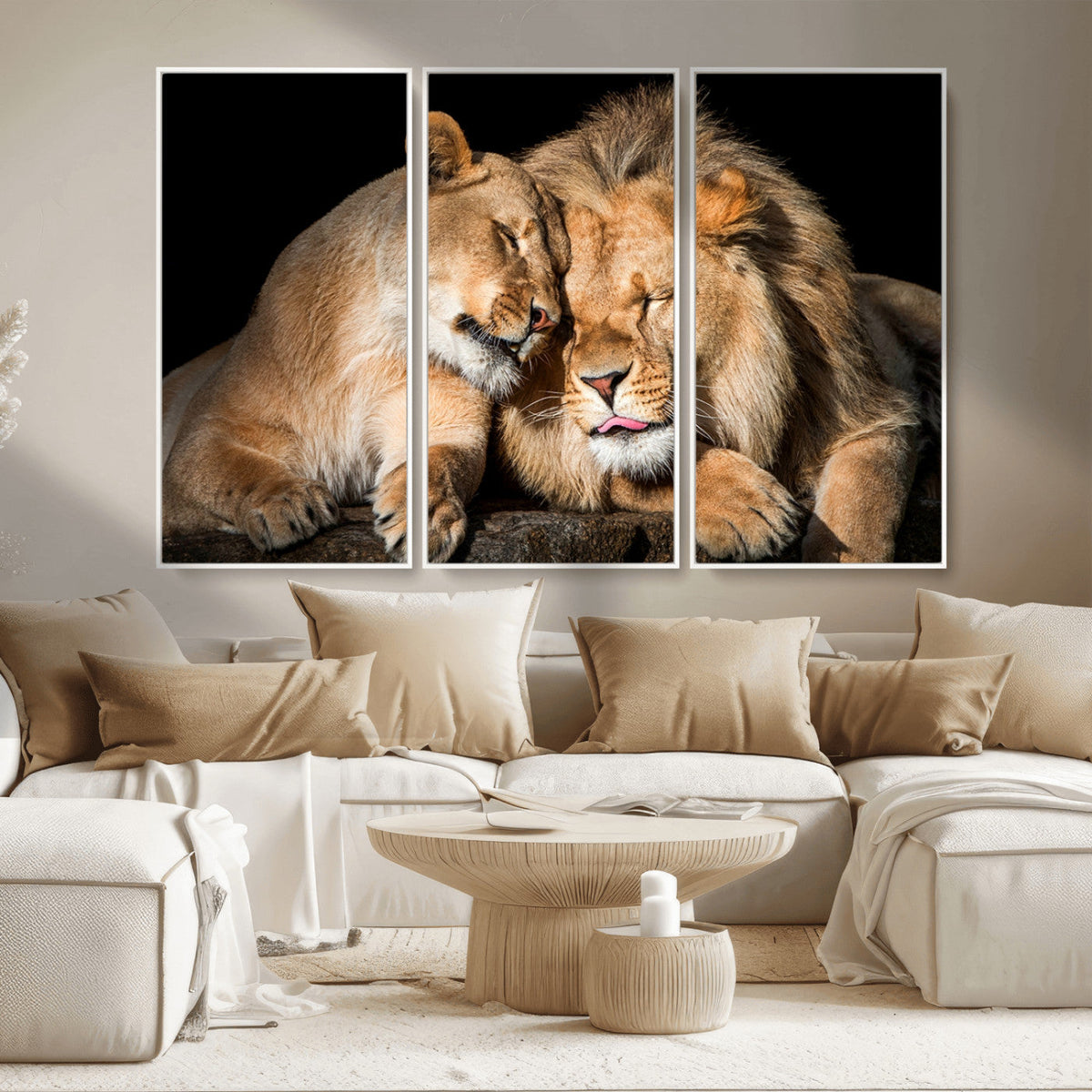 Lion and Lioness Wall Art Canvas Print – Framed African
