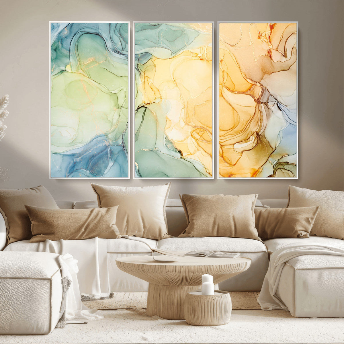 Green and Yellow Marble Fluid Effect Wall Art, Green and
