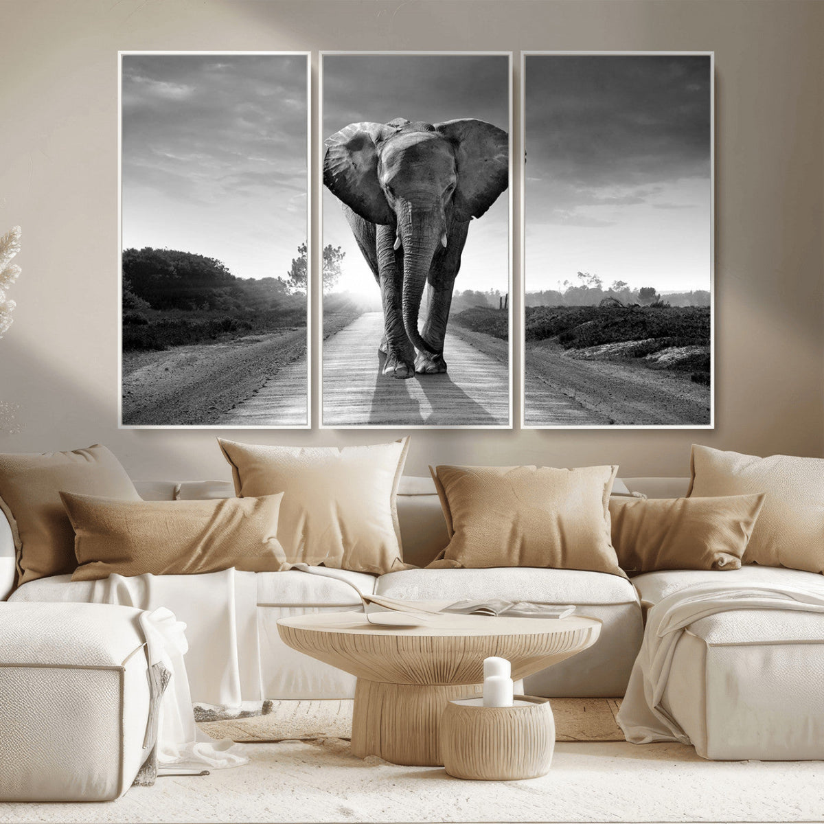 Black and White Elephant Wall Art Canvas Print