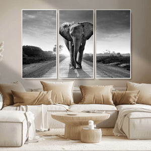 Black and White Elephant Wall Art Canvas Print