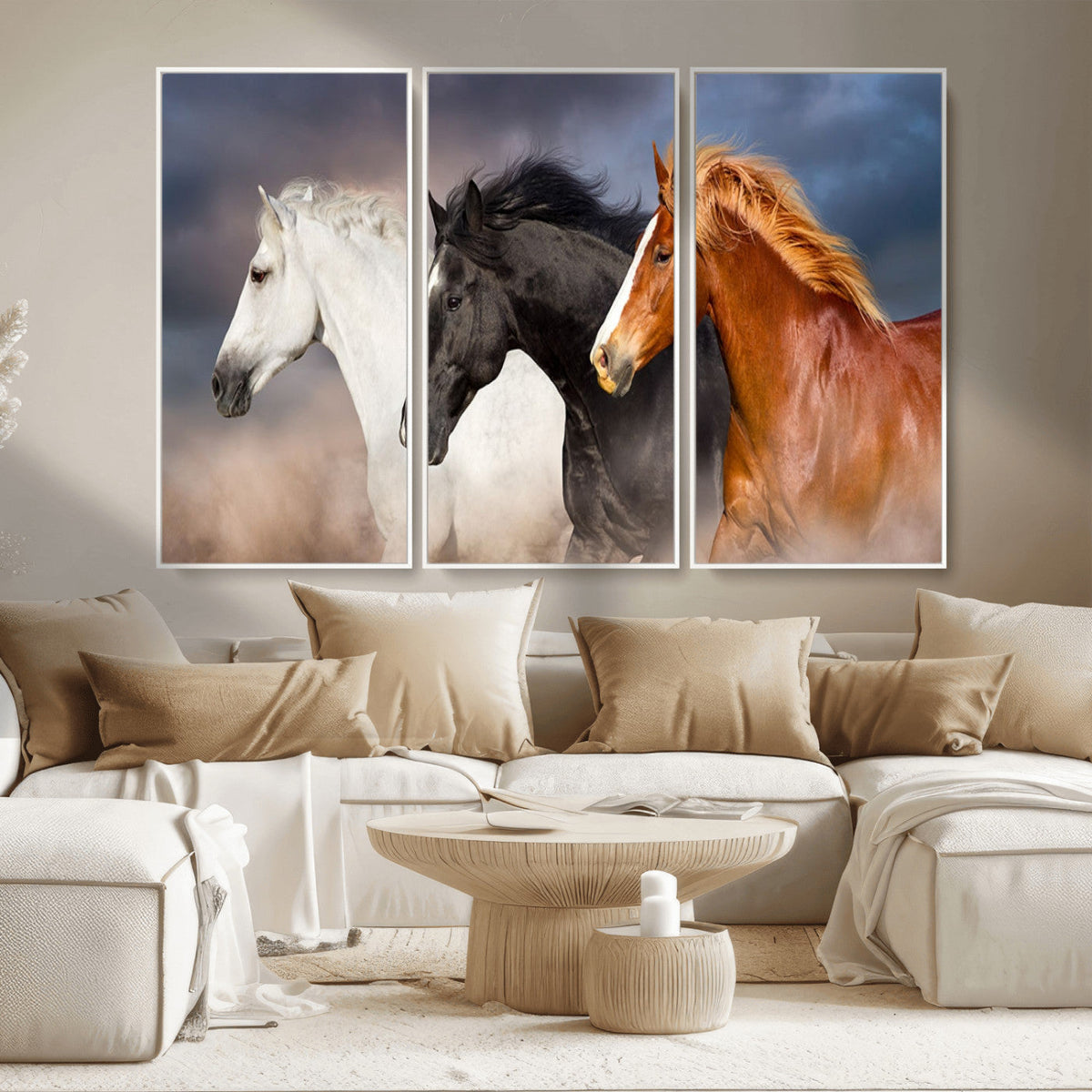 Animal Wall Art Three Horses Farmhouse Art Canvas, Framed