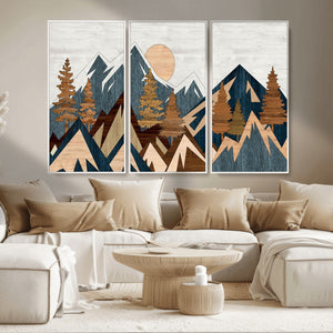 Abstract Wood Panel Effect Mountain Range Top Wall Art