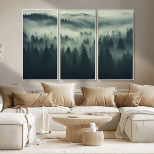 Misty Forest Wall Art Premium Canvas Print a Foggy and