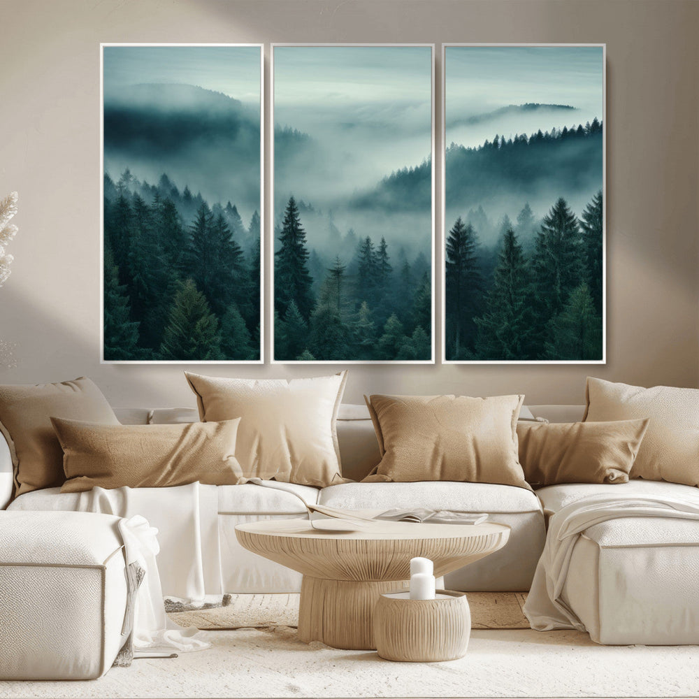 Captivating Misty Foggy Forest Wall Art Premium Canvas Print