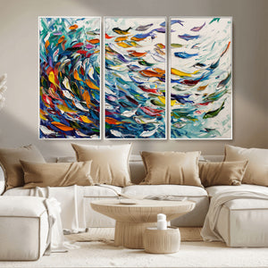 Modern Abstract Fish Shoal Wall Art Canvas Print, Colorful