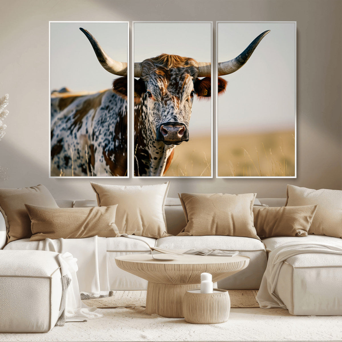 Texas Bull Longhorn Wall Art Canvas Print for Farm House