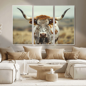 Texas Cow Longhorn Wall Art Canvas Print for Farm House Wall