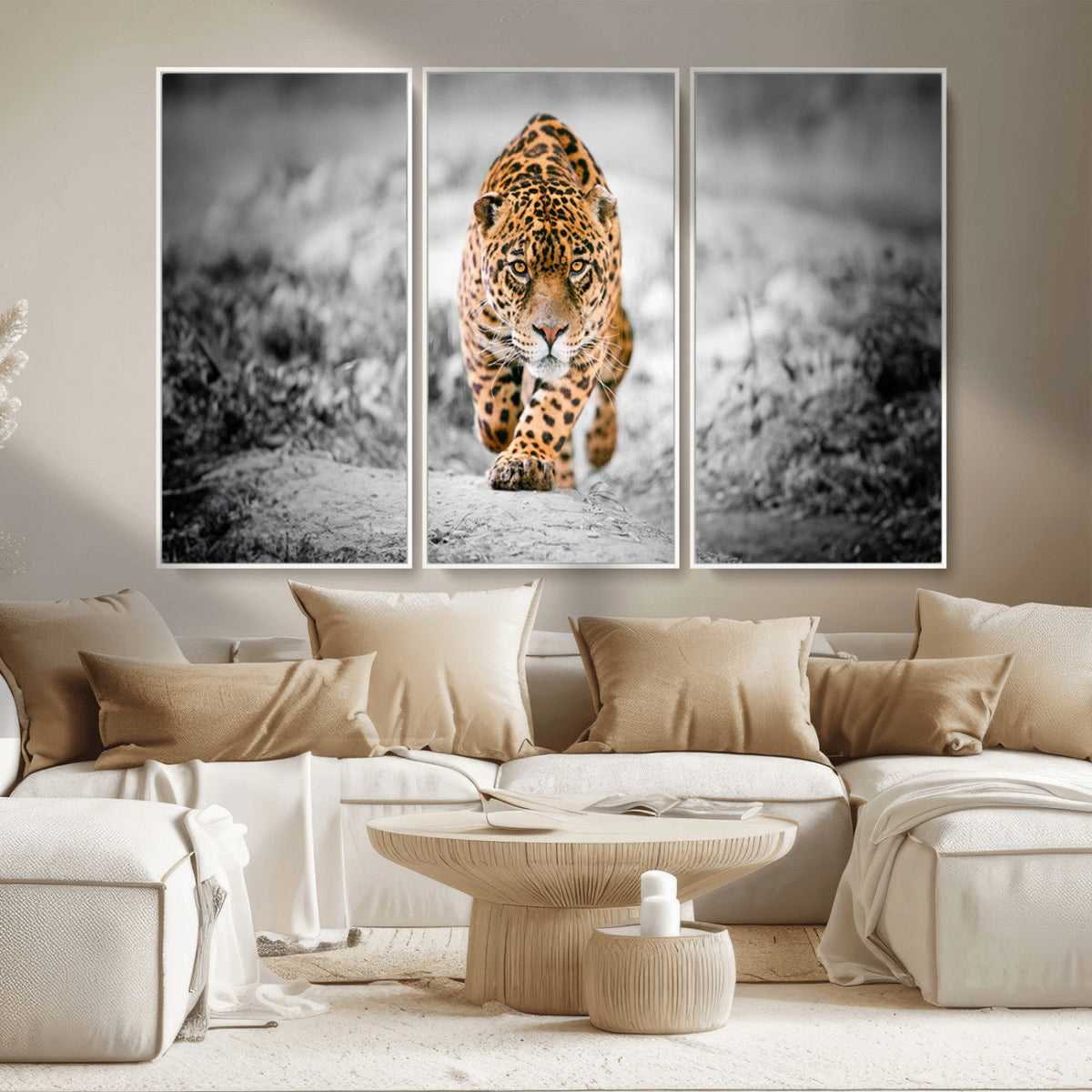 Jaguar Wall Art Canvas Print - Majestic Big Cat in Focused