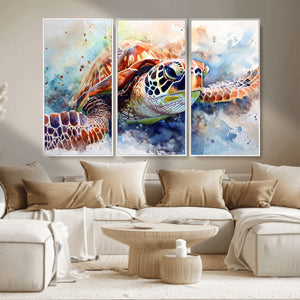 Watercolor Sea Turtle Wall Art Canvas Print - Vibrant Ocean
