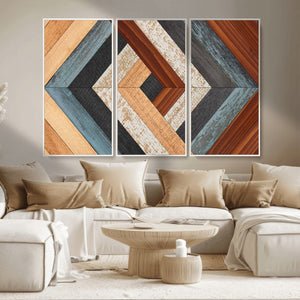 Geometric Wood Art Wall Decor Canvas Print, Rustic Wooden