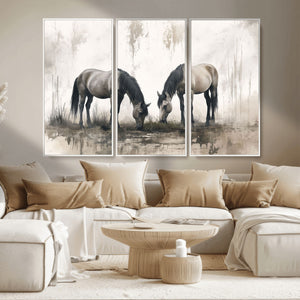 Chines Ink Style Vintage Horses Wall Art Canvas Print for