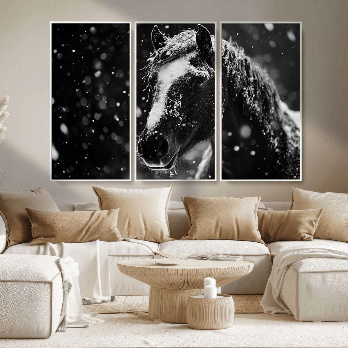 Winter Horse Wall Art | Black and White Horse Print | Ready