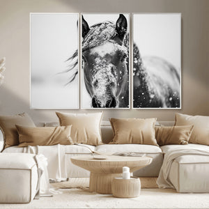 Western Wall Art | Black and White Winter Horse Wall Art |