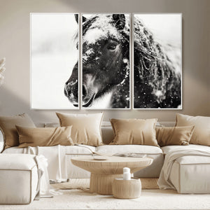 Framed Black and White Horse Wall Art | Ready to Hang and