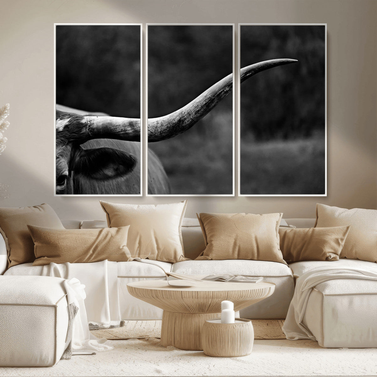 Cow Longhorn Wall Art | Black and White Print | Ready to