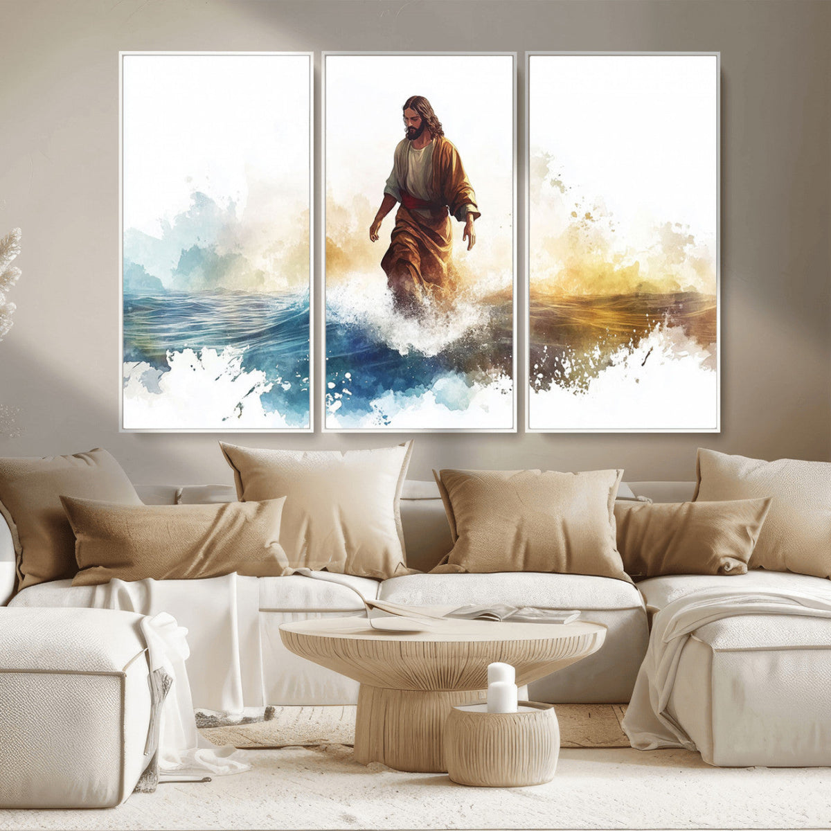 Watercolor Jesus Walking Wall Art Print, Jesus Water Canvas