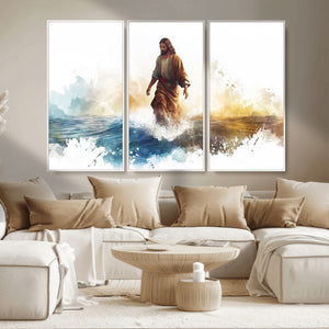 Watercolor Jesus Walking Wall Art Print, Jesus Water Canvas