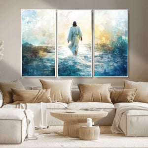 Watercolor Jesus Walking on Water Canvas Print, Christian