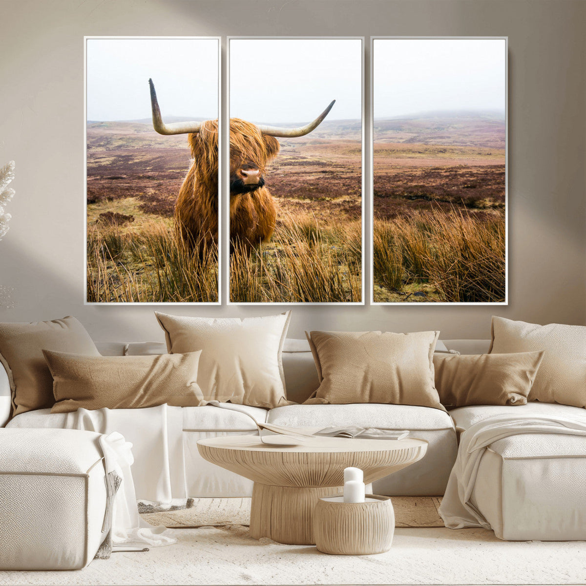 Scottish Highland Cow Canvas Wall Art – Rustic Farmhouse