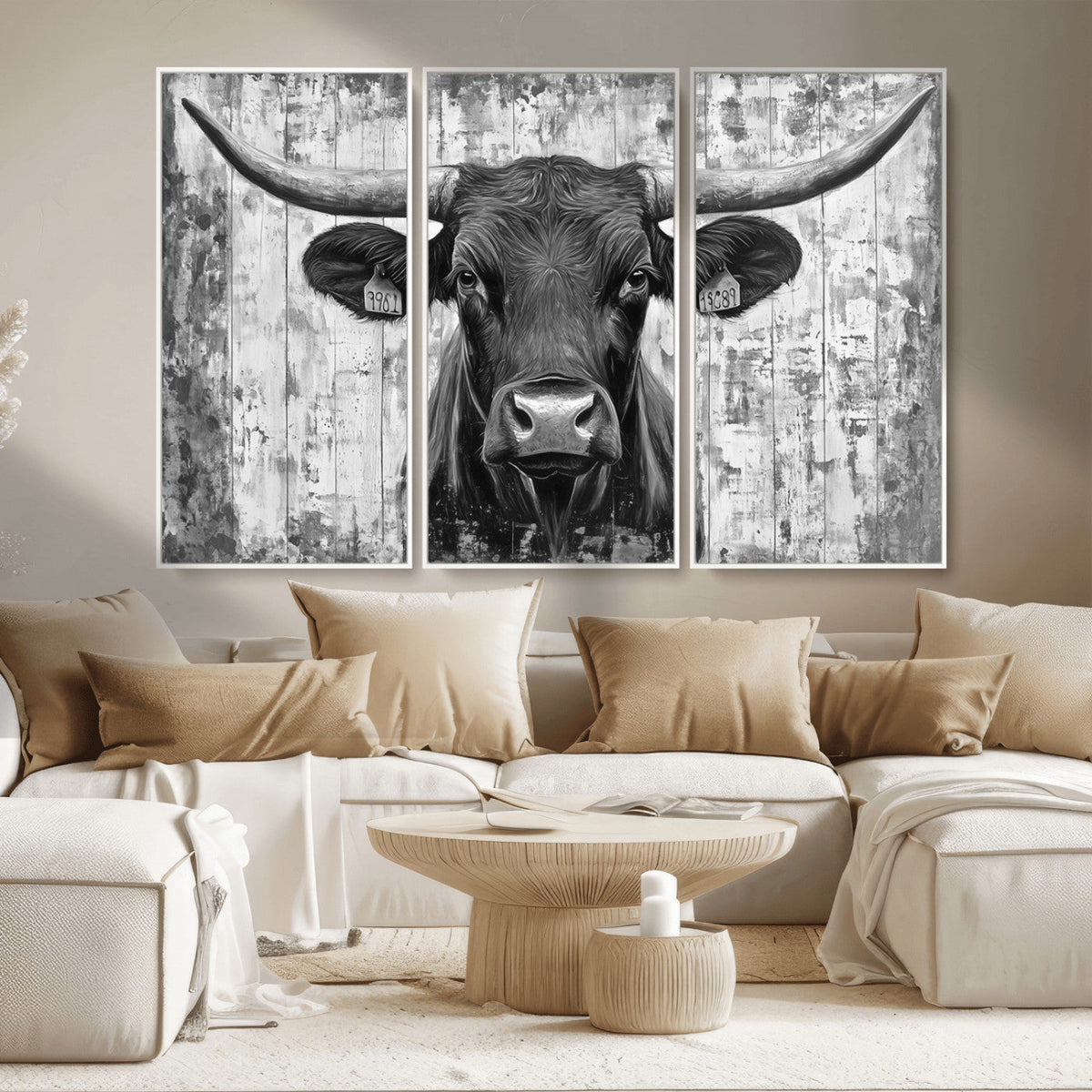 Abstract Longhorn Bull Wall Art Canvas Print - Rustic Texas