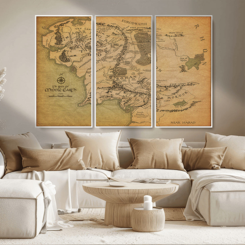 Middle Earth Map Canvas Wall Art – Vintage Fantasy Map