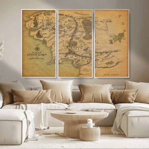 Middle Earth Map Canvas Wall Art – Vintage Fantasy Map