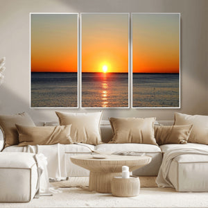 Golden Horizon Sunset Over Ocean Wall Art Canvas Print –