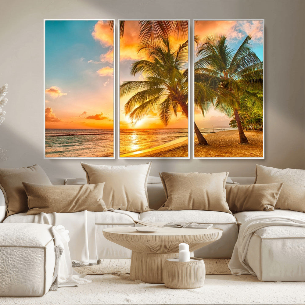 Tropical Sunset Beach Canvas Wall Art Print – Vibrant Palm