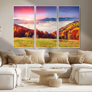 Autumn Mountain Foggy Landscape Wall Art Canvas Print |
