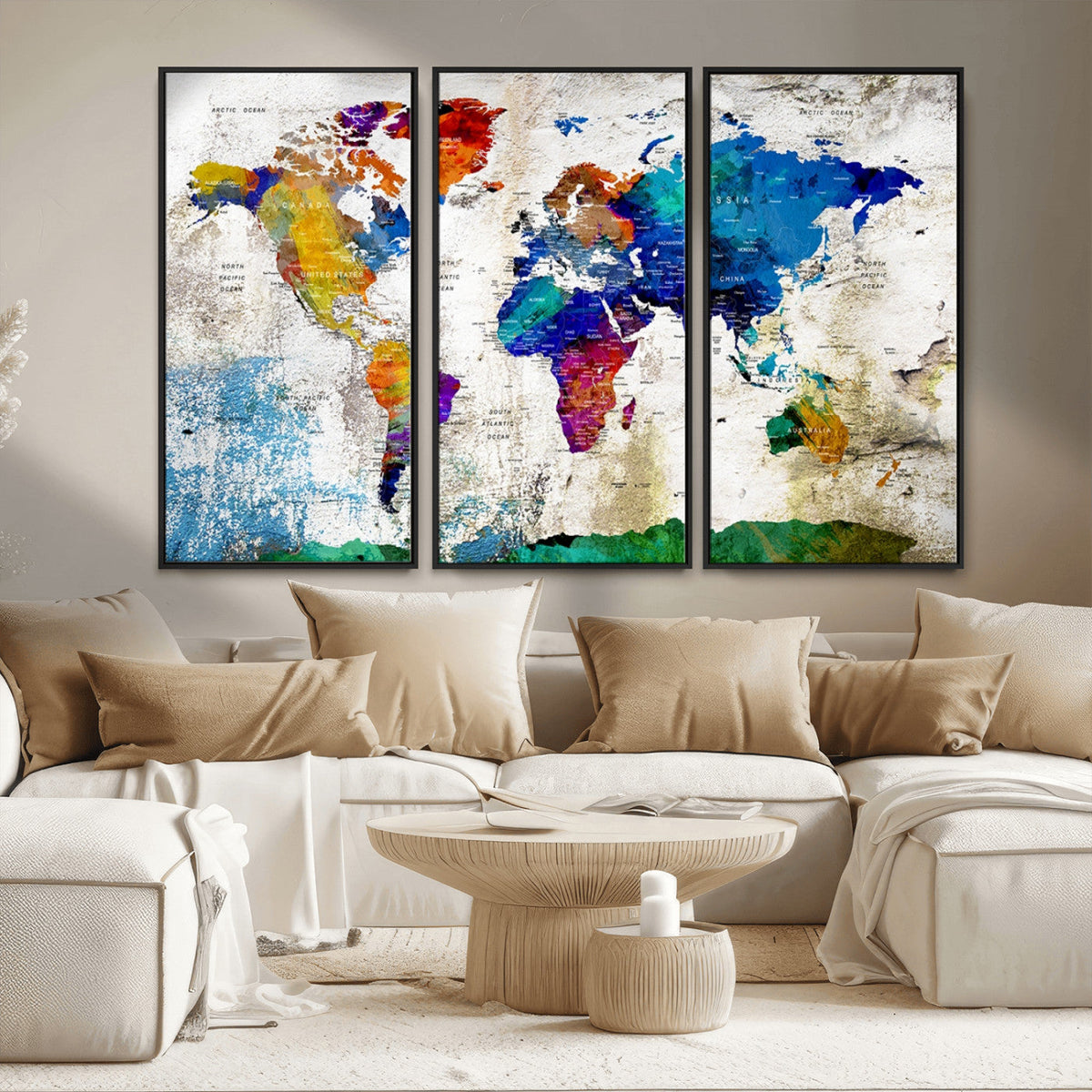 World Map Canvas Print – Framed Travel Map Wall Art for