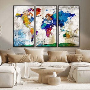 World Map Canvas Print – Framed Travel Map Wall Art for