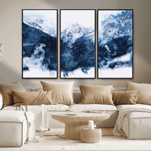 Abstract Blue Mountain Canvas Wall Art – Modern Triptych