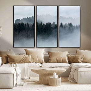 Autumn and Misty Trees in the Forest Wall Art Canvas Print,