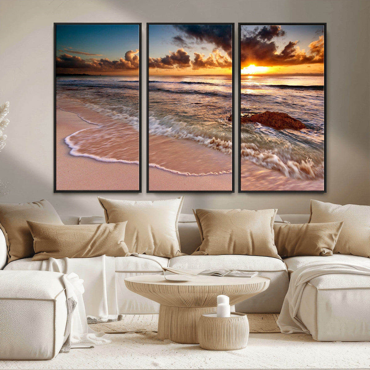 Sunset on Ocean Wall Art Canvas Print