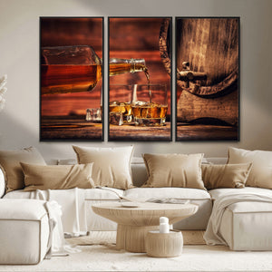 Whiskey and Cigar Canvas Wall Art | 3 Panel Bar Room Decor