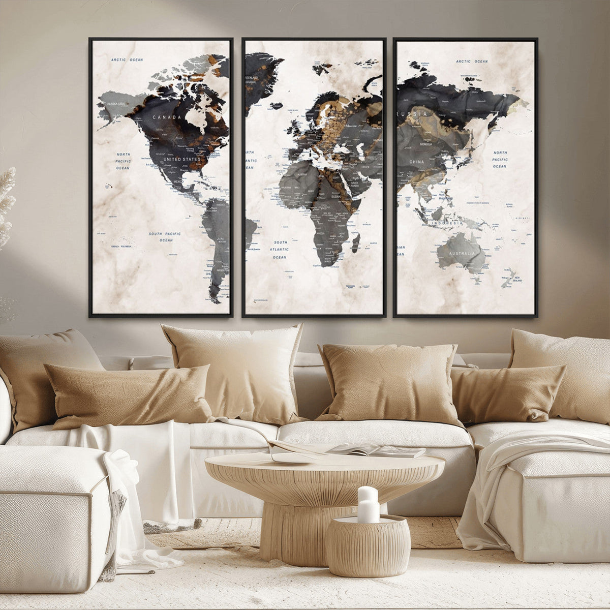 Abstract Map Printing - Modern World Map Canvas Wall Art for