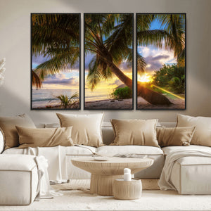 Tropical Island Sunset on the Beach Palms Wall Art Canvas