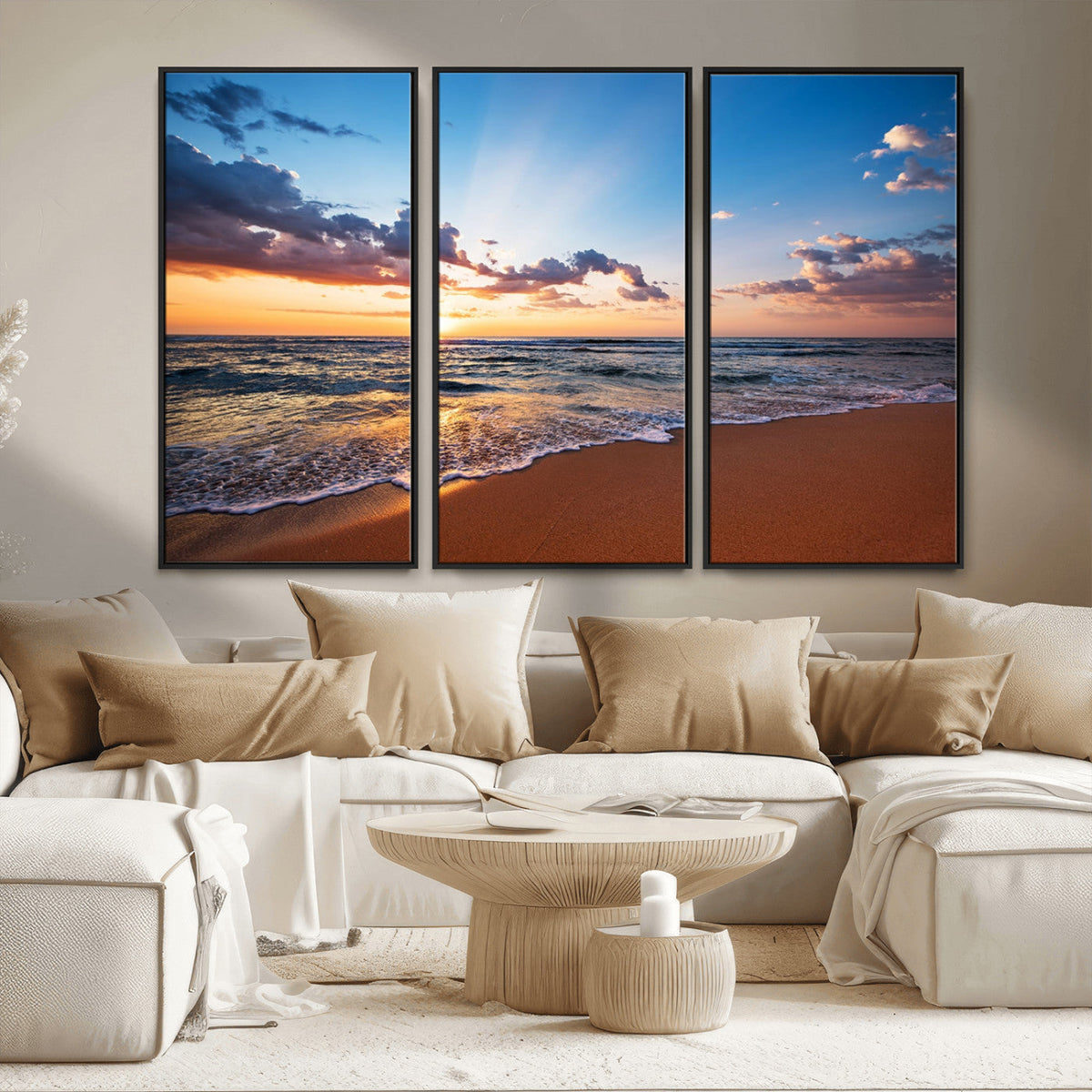 Serene Ocean Sunset Canvas Print, Golden Hour Beach Wall