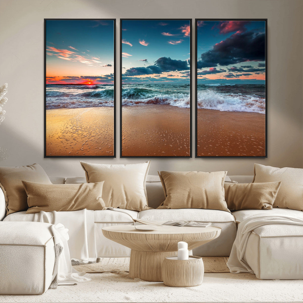 Sunset Ocean Beach Wall Art – Giclee Canvas Print, Coastal