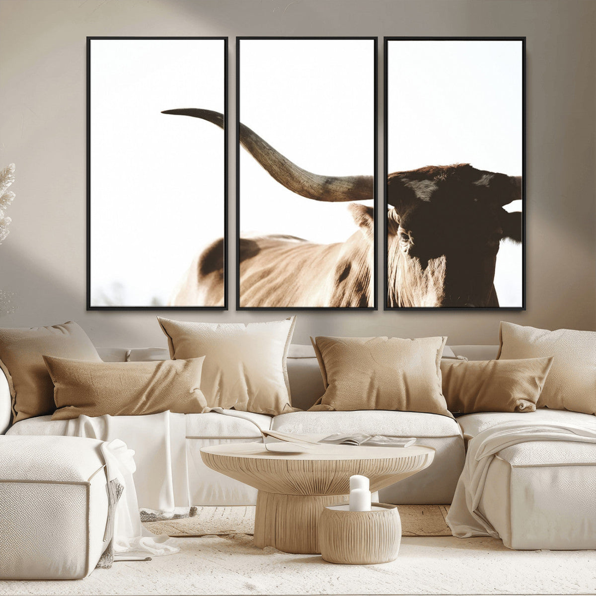 Texas Longhorn Wall Art Canvas Print | 3-Panel Large