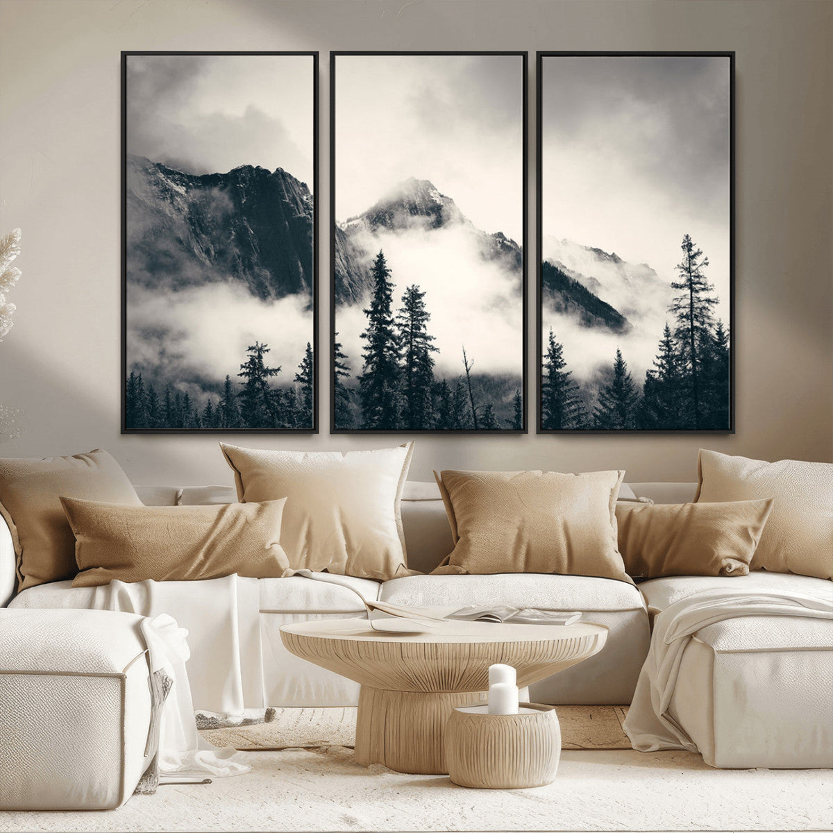 Large Foggy Mountain Forest Wall Art Canvas Print | Misty