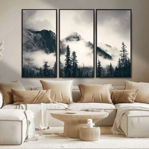 Large Foggy Mountain Forest Wall Art Canvas Print | Misty