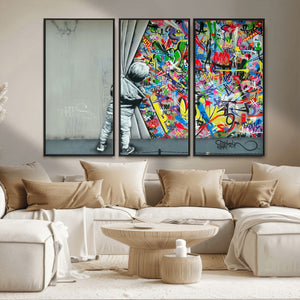 Banksy Colorful Street Graffiti Canvas Wall Art Print,