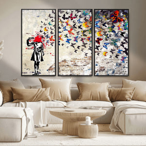 Banksy Art Butterfly Girl Explosion Canvas Art – Vibrant